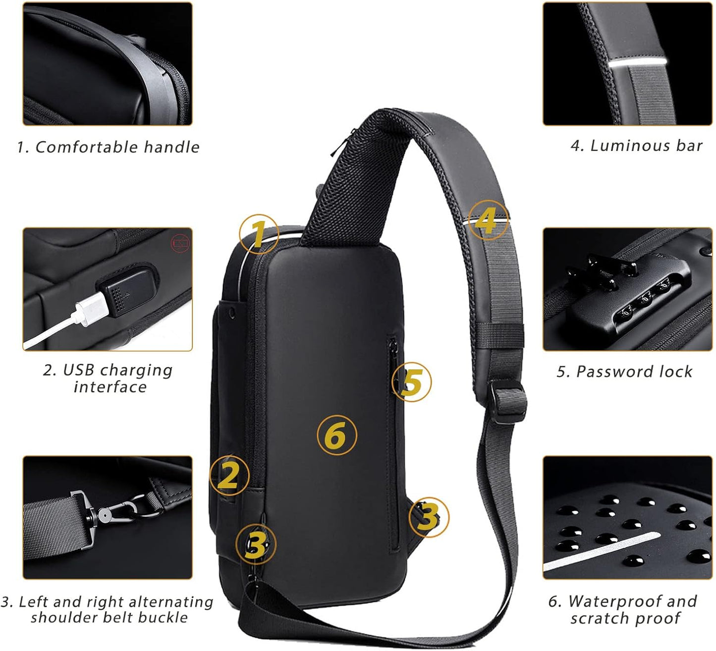 Fashion Men Sling Bag with Lock Waterproof