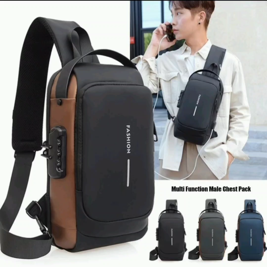 Fashion Men Sling Bag with Lock Waterproof