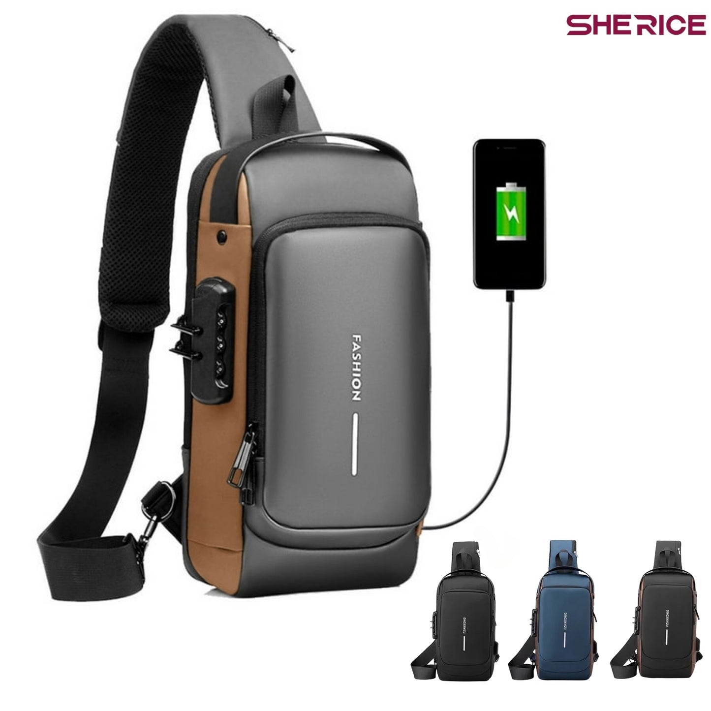 Fashion Men Sling Bag with Lock Waterproof