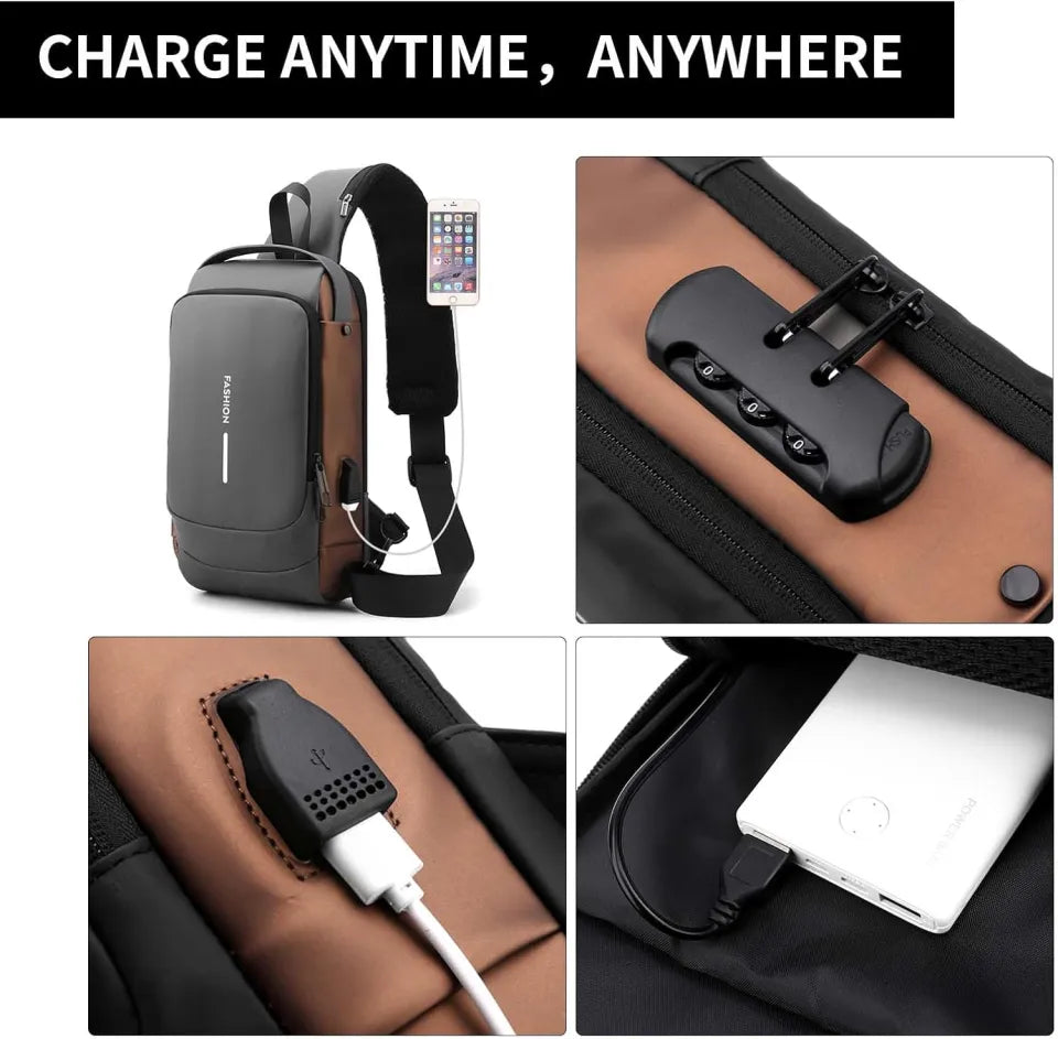 Fashion Men Sling Bag with Lock Waterproof