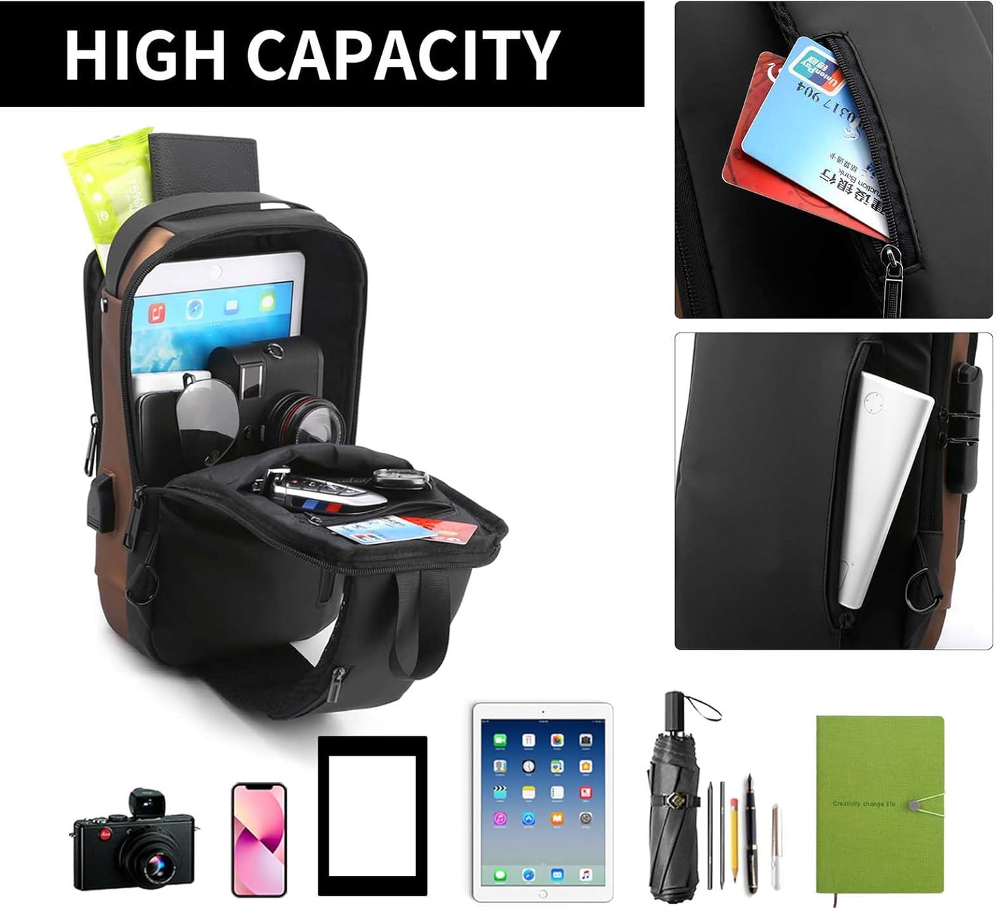 Fashion Men Sling Bag with Lock Waterproof